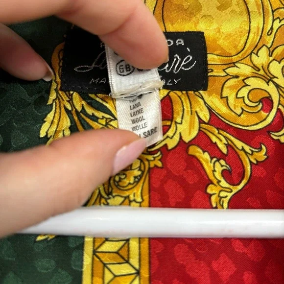 Vintage Luan Sare Alta‎ Moda Vest Italian Wool Green Red Gold Baroque Mob Wife - Picture 11 of 13